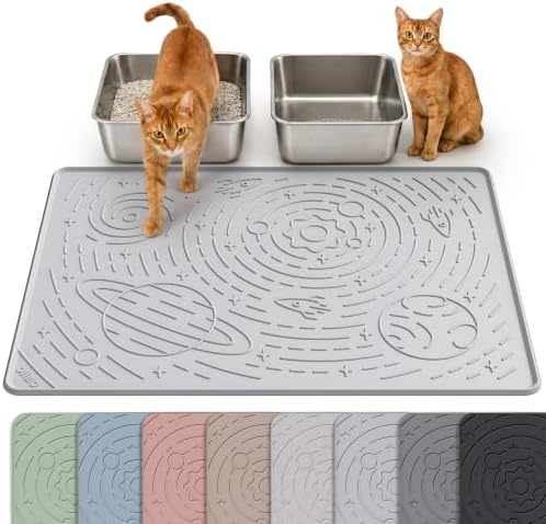 OHMO Cat Litter Mat Large Litter Box Mat, 31.5x23.6 Light Grey, Premium BPA-Free Silicone Rubber Kitty Litter Mat for Litter Box, High Edge Scatter Control Non-Slip Waterproof Litter Trapping Mat