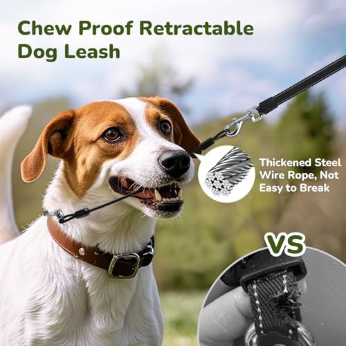 Pecute 32ft Retractable Dog Leash with Poo Bag Holder, Chew Proof Dog Leash with 360° Tangle-Free Extended, Anti-Slip Handle & Quick Brake Button, Suitable for Dogs Up to 66lbs in Weight