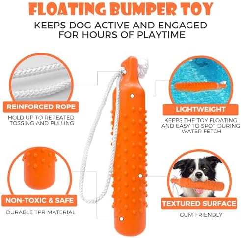 BINGPET Dog Float Bumper Toy,10.8 Inch Large Training Dummy Retrieving Bumpers Summer Pool Toy Tug Game for Large XL Dogs Retriever(Orange)