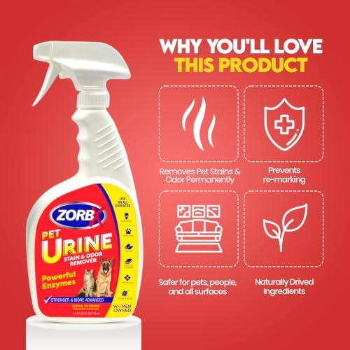 ZORBX Powerful Enzyme Pet Urine Stain & Odor Remover Spray 24 Oz