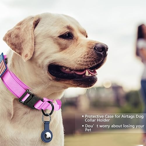 DAGANXI Tactical Dog Collar, Adjustable Military Training Nylon Dog Collar with Control Handle and Heavy Metal Buckle for Medium and Large Dogs, with Patches and Airtags Case (XL, Pink-Set)