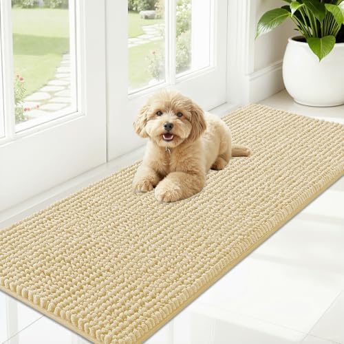 OLANLY Dog Door Mat for Muddy Paws 59x20, Extra Absorbent Chenille Mud Mat