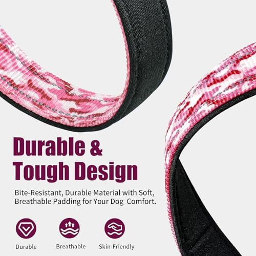 Kazazoo Large Dog Collar, Reflective Collar,No Pull,Heavy Duty Collar,Soft Neoprene & Quick Release Buckle Dog Collars for Labrador,German Shepherd,Golden Retriever Pink camo-L