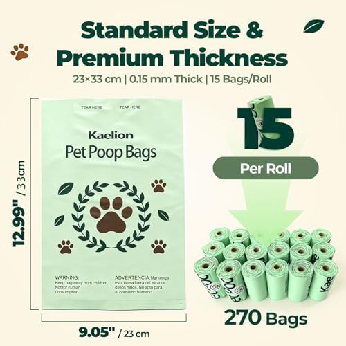 Compostable Dog Poop Bags 270 Count (18 Rolls), 9x13 Inch, BPI Certified, Plant-Based Leak Proof Lavender Scented Eco-Friendly Waste Bags (Green)