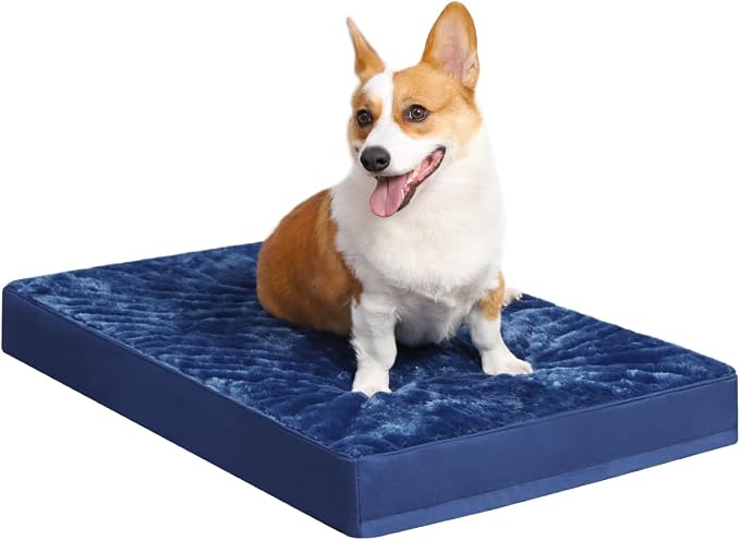 KSIIA Orthopedic Dog Bed for Small Dogs with Waterproof Lining, Blue, 23x17 | Deluxe Soft Plush Dog Crate Bed, Washable Pet Mat with Removable Cover & Egg Crate Foam for Small Dogs Sleeping & Relaxing
