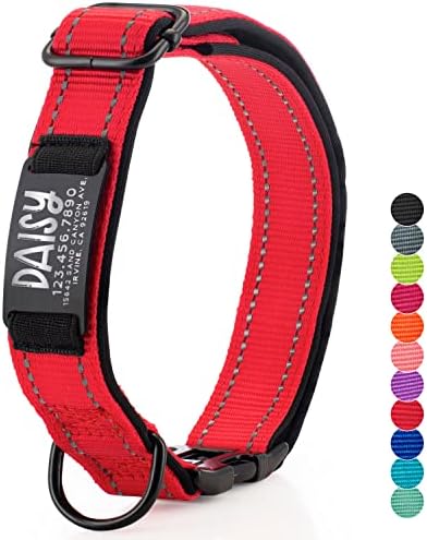 Updated - Personalized Dog Collars and Engraved Nameplate ID Tag, Reflective Nylon Dog Collar, Customizable in 11 Colors, 4 Adjustable Sizes,16 Fonts, Dog Collar for Large, Small, Medium Dogs - RED