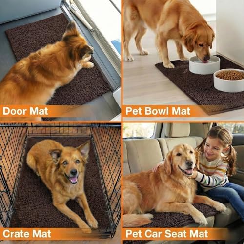 Neater Pets Muddy Paws Dog Door Mat 36” x 24” – Super Absorbent & Quick-Dry Chenille Doormat for Trapping Dirt, Water, Mud - Non-Slip & Machine Washable Pet Rugs for Entryway, Indoor Mud Mats, Brown