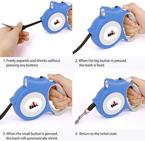 Retractable Dog Leash with LED Light Makife 5m Extendable Dog Lead for Small Medium Puppis up to 25kgs, One-Hand Brake & Lock System, Ergonomic Handle - Blue