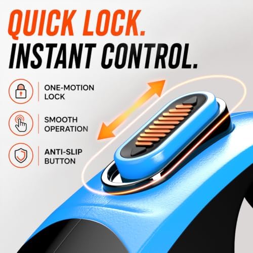 22.6 FT Retractable Dog Leash for Dogs 5-110 lbs–Reflective Leash with Reinforced Tape & Strong Cord–Quick Lock Button–360° Swivel System–Stainless Steel Spring–Comfortable Anti-Slip Handle BL