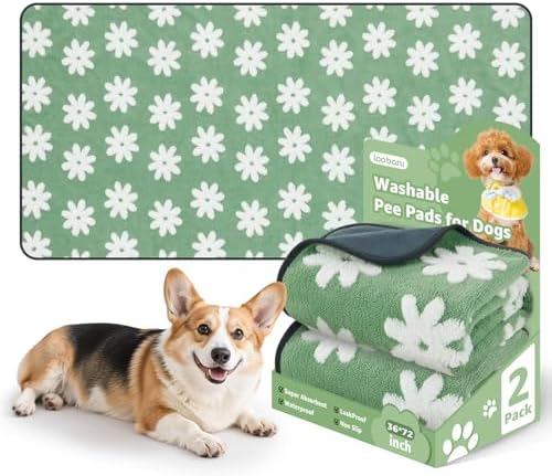 LOOBANI Washable Puppy Pads, Reusable Dog Pee Mat 36"x72", 2 Pack
