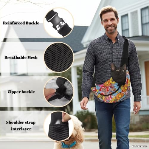 COEQINE Dog Walking Bag Crossbody Carrier Sling for Pet Cute Hippie Floral