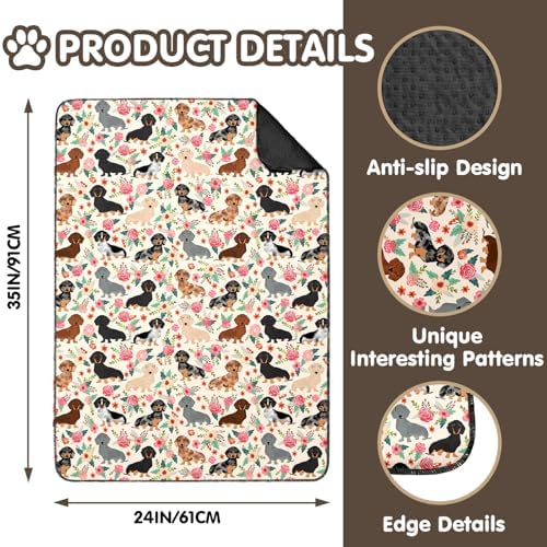 2PC Dachshund Pee Pads for Dog, Washable Absorbent Non-Slip Dog Mat 35x24in