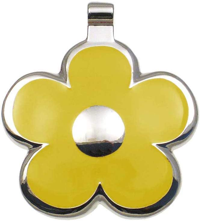 LuckyPet Flower Jewelry Pet ID Tag for Dogs and Cats, Easy to Read Personalized Engraving on Back Side, Small, Yellow