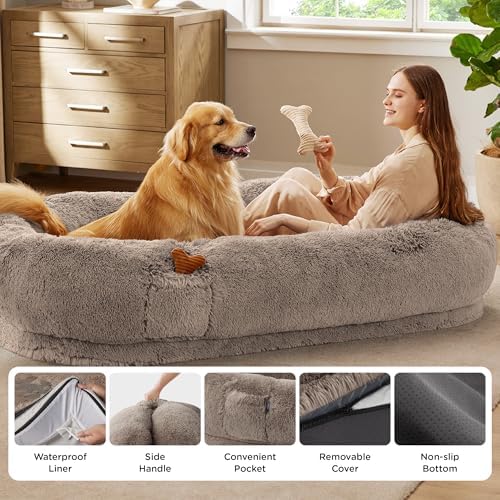 Bedsure Human Dog Bed for Adult, Plush Giant Calming Nest Bed Orthopedic