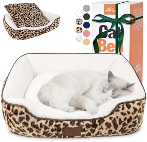 Zerbuger 25in Leopard Rectangle Cat Dog Bed Machine Washable Sleeping Sofa