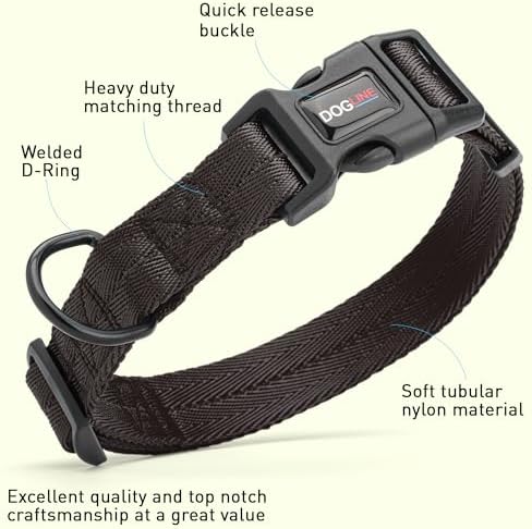 Dogline Black Nylon Collar (W: 1" L: 16"-24")