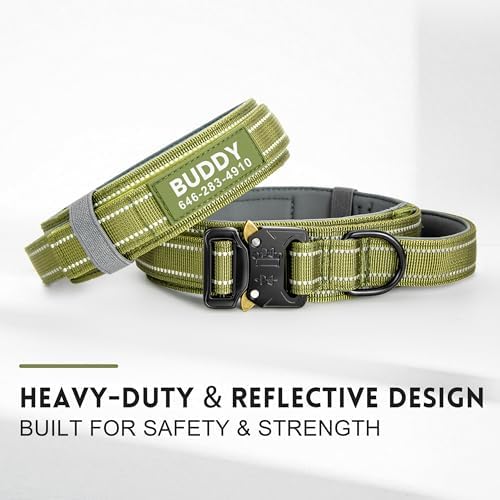 Personalized Tactical Dog Collar with Handle, Reflective & Padded