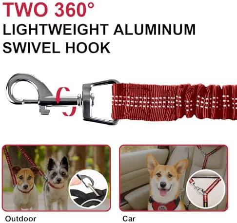 MingXpet 2 Dog Leash, Dog Leash for 2 Dogs, 360° Swivel No Tangle Double Walking Training Leashes for Large Dogs that Pull, Comfortable Shock Absorbing Reflective Bungee, Red