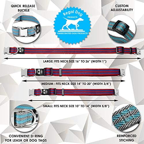 Regal Dog Products Twill Dog Collar, Large Lime Green/Blue Stripe