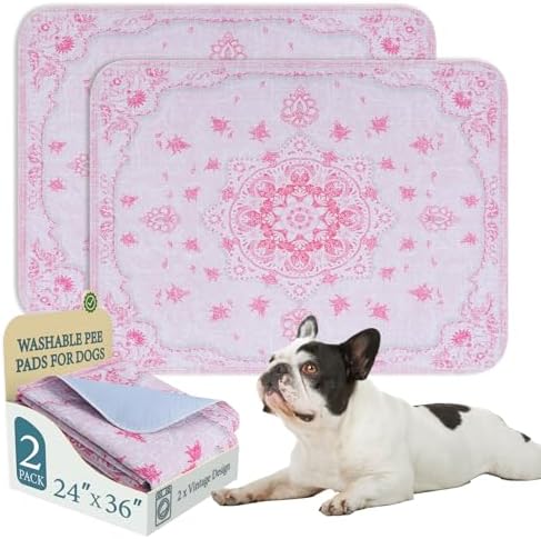 Homimp Washable Pee Pads for Dogs, 2 Pack Reusable Puppy Pads Waterproof, Absorbent and Leakproof Dog Pee Pads, Non Slip Puppy Training Pads, Pet Mat for Floor,Crate,Couch,Whelping,Pink, 24"x36"
