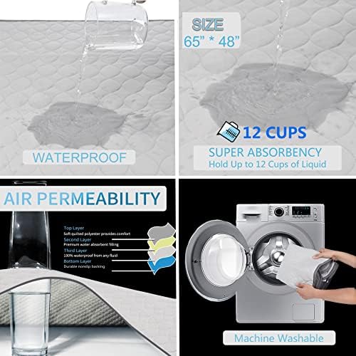 Waterproof Dog Bed Cover Pee Pads Training Pads 65"x48", Nonslip Pet Bed Pad with Ties, Washabl Reusable and Super Absorbent Dog Mat for Whelping, Housebreaking in Playpen, Crate or Kennel (Large)