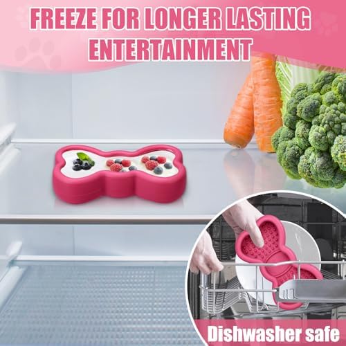 Lick Mat for Dogs, Animire Anti-Spilled Bow Tie Lick Bowls for Anxiety Relief, Silicone Slow Feeder Licking Pad with Suction Cups, Freezeable Dog Enrichment Toy for Boredom and Distraction(Rose,L)