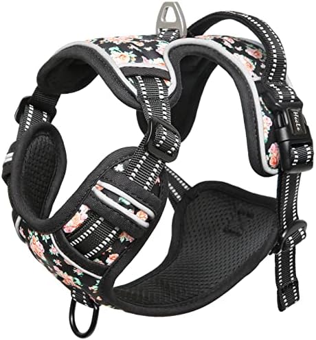HEELE Dog Harness Harness for Small Dogs No Pull Dog Vest Harness for Small Dog with Soft Padded Handle Reflective for Outdoor Training, Flower-Black, S