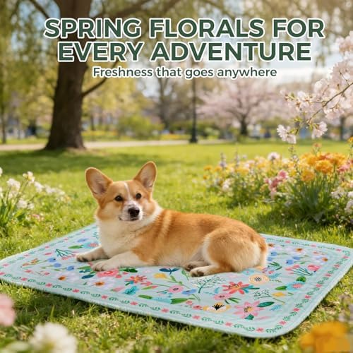 Homimp Washable Pee Pads for Dogs,2 Pack Spring Floral Reusable Puppy Pads Waterproof,Absorbent and Leakproof Dog Pee Pads,Non Slip Puppy Training Pads,Pet Mat for Floor,Crate,Teal 24"x36"