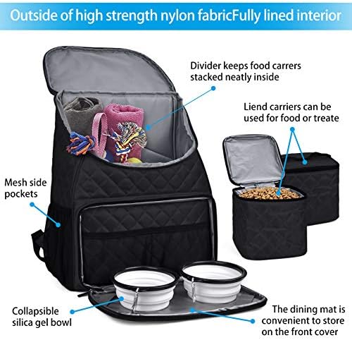 BAGLHER Dog Travel Bag, Airline Approved Pet Supplies Backpack, Dog Travel Backpack with 2 Silicone Collapsible Bowls and 2 Food Baskets, Black