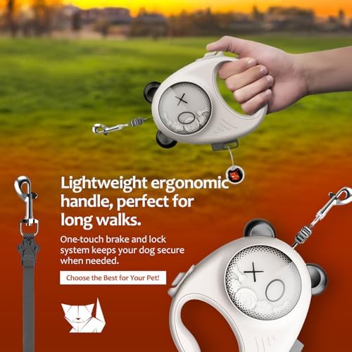 Retractable Dog Leash, 13ft Strong Nylon Tape with Auto-Locking Leash for Small Dogs up to 33 lbs, Tangle-Free, One-Touch Brake, Comfortable Grip, Panda Hug Design