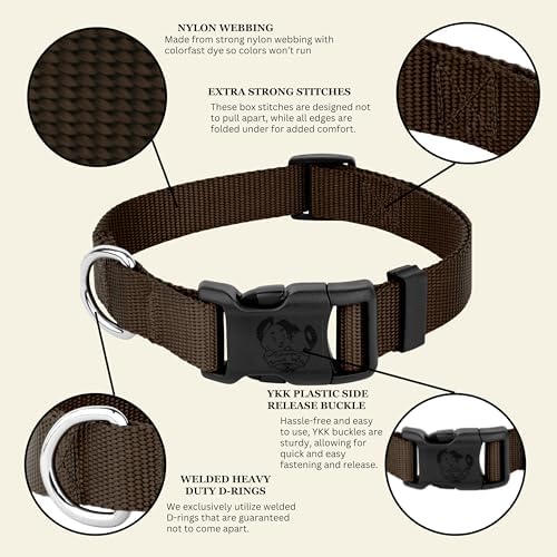 Country Brook Petz - Everyday Nylon Dog Collar for Large, Medium, and Small Dogs and Puppies - for Everyday Use in 30+ Colors (3XS, 3/8 Inch Wide, Brown)