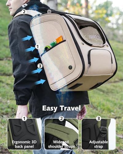 Pecute Cat Backpack Carrier,Large Space Cat Bubble Backpack,Ergonomic,Khaki