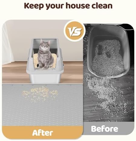 Kalolary Cat Litter Mats, 50" x 35" Extra Large Silicone Cat Mat for Litter Box, Easy to Clean Kitty Litter Trapping Mat, Soft on Kittys Paws, Waterproof, Urine-Proof Kitty Litter Mats for Floor, Grey