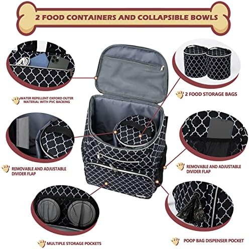 BAGLHER Dog Travel Bag Backpack, Airline Approved Pet Supplies Backpack, Dog Travel Bag with 2 Silicone Collapsible Bowls and 2 Food Baskets DLBlack