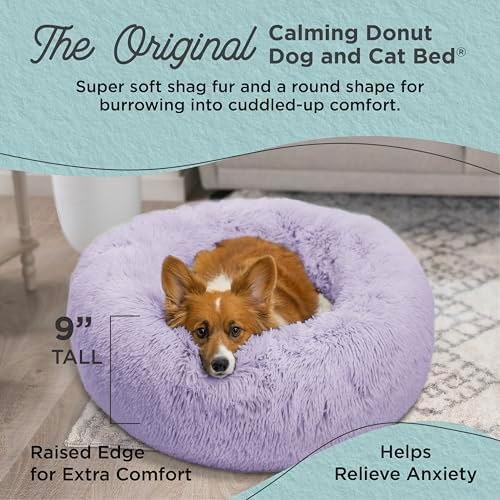 Best Friends by Sheri The Original Calming Donut Dog Bed for Medium Dogs up to 45 lbs, Shag Faux Fur, Lavender, 30" x 30"