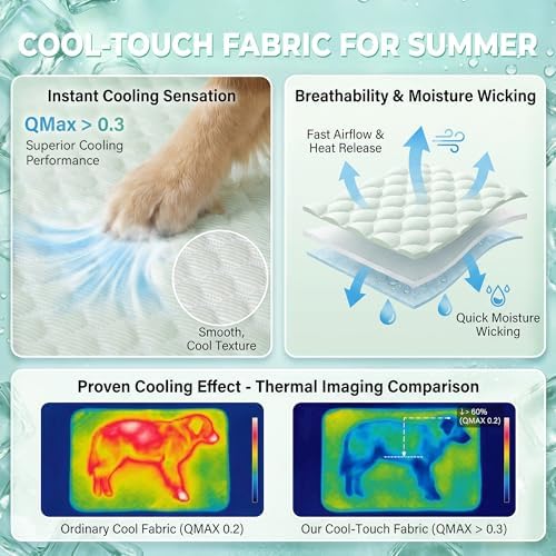 PatiencET Large Dog Cooling Mat, 32 x 44 in No-Gel Cooling Pad for Dogs, Cool Touch Pet Mat with Ice-Dot Texture, Washable Summer Dog Mat for Crate, Kennel, Floor, Sofa, Car, Light Green