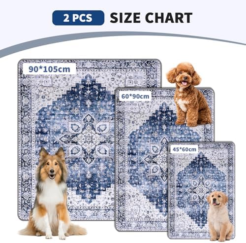 Washable Pee Pads for Dogs and Cats 2 Pack Reusable Puppy Training Pads 36"x24" Super Absorbent Waterproof Dog Training Pads, Non-Slip and Leak-Proof Whelping Pads for Pet Housebreaking Deep Blue
