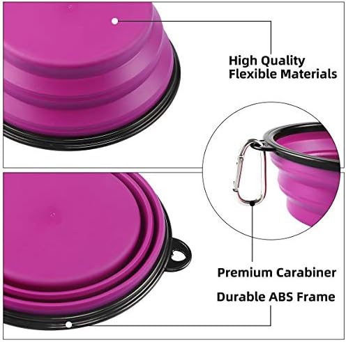 Kytely Large Collapsible Dog Bowls 2 Pack, 34oz Foldable Dog Travel Bowl, Portable Pet Water Food Bowl with Clasp, Pet Cat Feeding Cup Dish for Traveling, Walking, Hiking (Green+Purple)