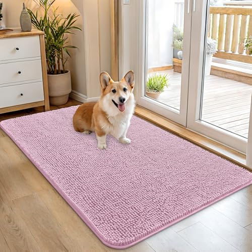 OLANLY Dog Door Mat for Muddy Paws 45x27, Super Absorbent Chenille Mud Mat
