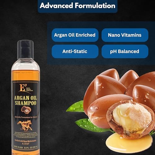 E3 Argan Oil Shampoo - Luxurious Pet Grooming Solution for Nourished & Rejuvenated Coat - Enriched with Hydrating Argan Oil for Lustrous Shine - Ideal for Horses - Deep Conditioning (8 fl oz), Brown