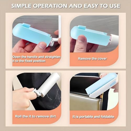 Mini Travel Lint Roller with 300 Sticky Sheets, Compact Portable Pet Hair Remover with Cover for Clothes, Travel, Small Foldable Lint Roller for Purse Car Bag Essentials (Black and Blue)