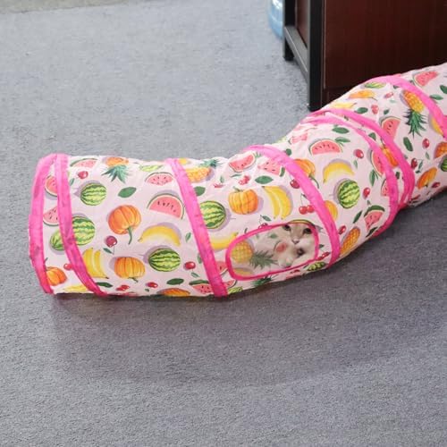 Andiker Cat Tunnel for Indoor Cats, 45" Long Rainbow Collapsible Kitten Tube with a Fun Ball and 2 Holes Cat Play Tunnel, Rabbit Tunnel for Kittens Exercising Hiding Training and Running (S Pink)