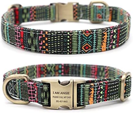 Customized Nylon Dog Collar, Personalized Dog Collar Engraved with Name and Phone Number,Adjustable ID Dog Collar with Quick-Release Buckle-(Indian-Black,S)