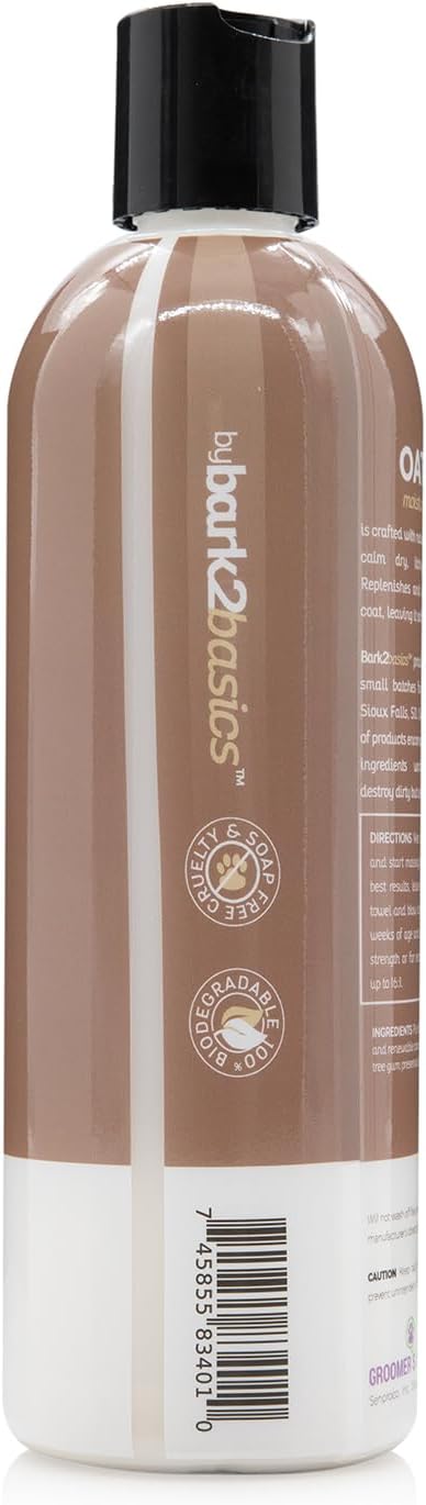Bark2Basics Oatmeal Dog Shampoo, 16 oz - Natural Colloidal Oatmeal, Natural Ingredients, Calms Dry Itchy Irritated Skin, Moisturizes and Soothes the Skin and Coat, Professional Grade | 16:1 Concentrate, Natural Colloidal Oatmeal Calms Dry Irritated Ski...