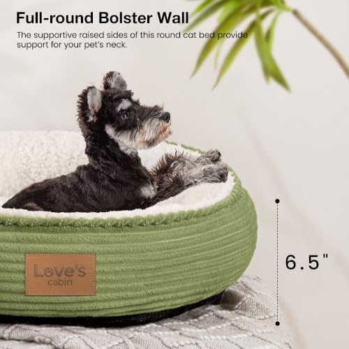 Love's cabin Round Donut Cat and Dog Cushion Bed, 24in Pet Bed for Small or Medium Dogs, Anti-Slip & Water-Resistant Bottom, Soft Durable Fabric Pet Beds, Washable Calming Cat Bed Olive Green