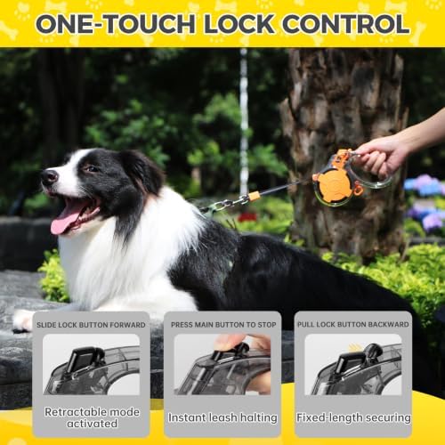 10 ft Retractable Dog Leash, Transparent Design, Up to 26 lbs