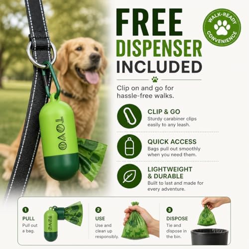 Dog Poop Bags with Dispenser, 300 Count Extra Thick Leak Proof Pet Waste Bags, 20 Rolls x 15 Bags, Unscented Easy Tear-Off Doggie Bags Refills for Dogs & Cats, 9” x 13”