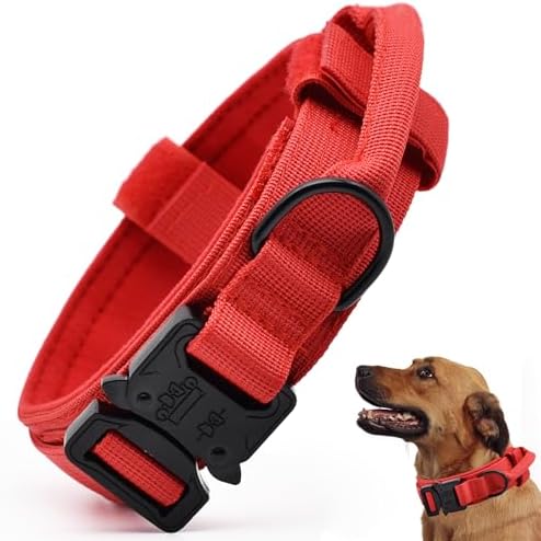 Tactical Dog Collar, Adjustable Military Training Nylon Pet Collar,Red XL