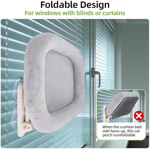 Foldable Cat Window Perch,Inside Window Hammock for Cats with 4 Strong Suction Cups,Sturdy Metal Frame and Washable Soft Cover,Indoor Cat Bed - M