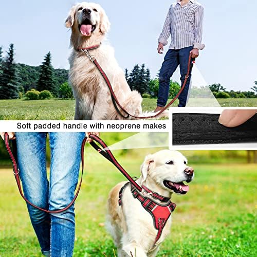 WINSEE Pet Harness Collar and Leash Set, All-in-one Reflective Dog Harness No Pull with Adjustable Buckles for Puppies, Small, Medium, Large, and Extra-Large Dogs (X-Large, Red)